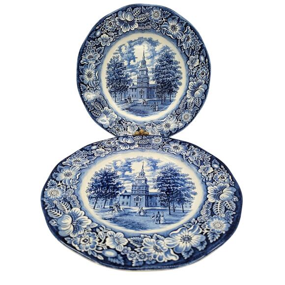 Staffordshire Vintage Liberty Blue 1776 Colonial Transferware 2 Dinner Plate 1-5 - Picture 1 of 10